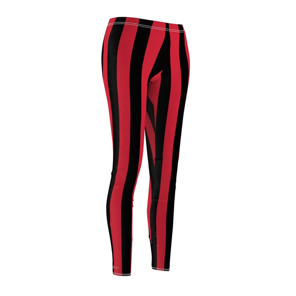 Red Black Striped Women's Casual Leggings, Vertical Stripes Tights-All Over Prints-Printify-Heidi Kimura Art LLC