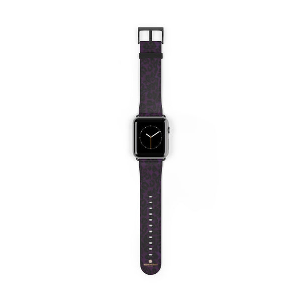 Purple Leopard Animal Print 38mm/42mm Watch Band For Apple Watch- Made in USA-Watch Band-42 mm-Black Matte-Heidi Kimura Art LLC