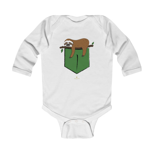 Sloth Animal Print Baby Boy or Girls Infant Kids Long Sleeve Bodysuit - Made in USA-Infant Long Sleeve Bodysuit-White-NB-Heidi Kimura Art LLC
