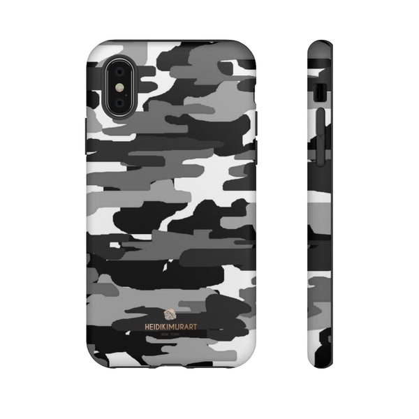 Grey Camouflage Phone Case, Army Military Print Tough Designer Phone Case -Made in USA-Phone Case-Printify-iPhone X-Matte-Heidi Kimura Art LLC