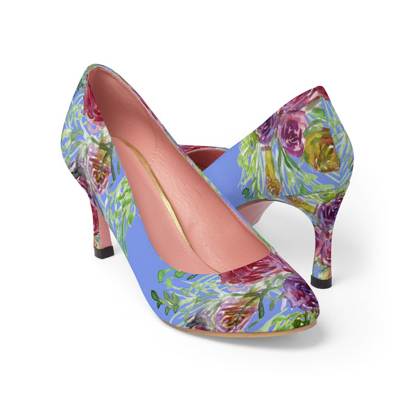 Violet Blue Bridal Wedding Rose Flower Floral Print Women's 3" High Heels Pumps Shoes (US Size: 5-11)-3 inch Heels-US 7-Heidi Kimura Art LLC