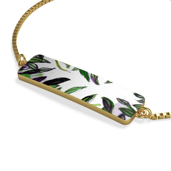 Tropical Green Leaves Print Sterling Silver/ 18K Gold Plated Box Chain Bracelet-Bracelet-Heidi Kimura Art LLC
