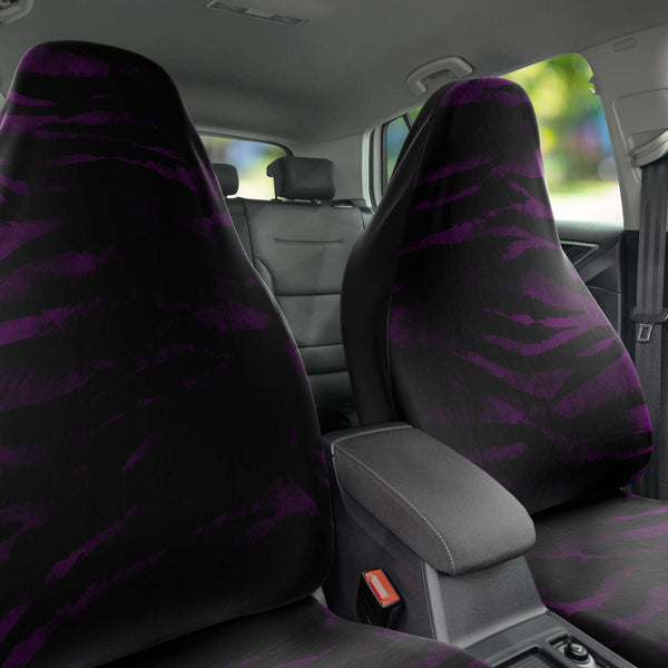Tiger Car Seat Cover, Purple Tiger Stripe Bestselling Animal Print Essential Premium Quality Best Machine Washable Microfiber Luxury Car Seat Cover - 2 Pack For Your Car Seat Protection, Cart Seat Protectors, Car Seat Accessories, Pair of 2 Front Seat Covers, Custom Seat Covers