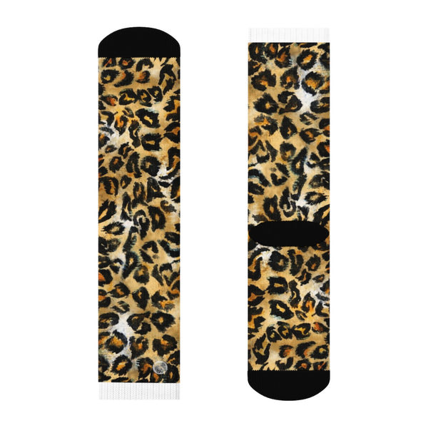 Snow Leopard Animal Skin Print Designer Ankle or Crew Elastic 1 Size Fleece Lined Socks-Socks-Crew-Heidi Kimura Art LLC