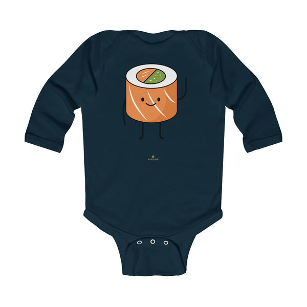 Salmon Sushi Lover Baby Boy or Girls Infant Kids Long Sleeve Bodysuit - Made in USA-Infant Long Sleeve Bodysuit-Navy-NB-Heidi Kimura Art LLC