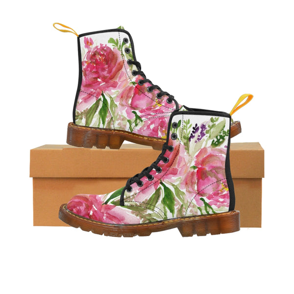 Red Floral Rose Women's Boots, Best Cute Chic Best Flower Printed Elegant Feminine Casual Fashion Gifts, Flower Rose Print Shoe, Combat Boots, Designer Women's Winter Lace-up Toe Cap Hiking Boots Shoes For Women (US Size 6.5-11)