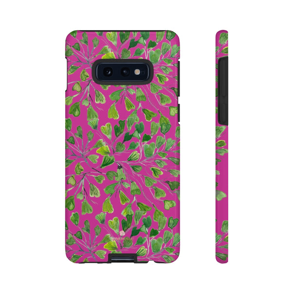 Pink Maidenhair Fern Tough Cases, Hot Pink Green Leaf Print Phone Case-Made in USA-Phone Case-Printify-Samsung Galaxy S10E-Glossy-Heidi Kimura Art LLC