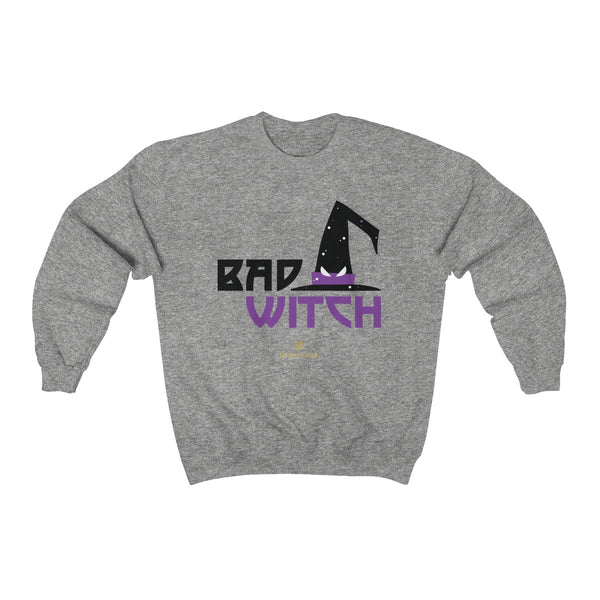 Halloween Sweatshirt, Bad Witch Unisex Heavy Blend Crewneck Shirt-Made in USA (US Size: S-5XL)-Long-sleeve-Sport Grey-S-Heidi Kimura Art LLC