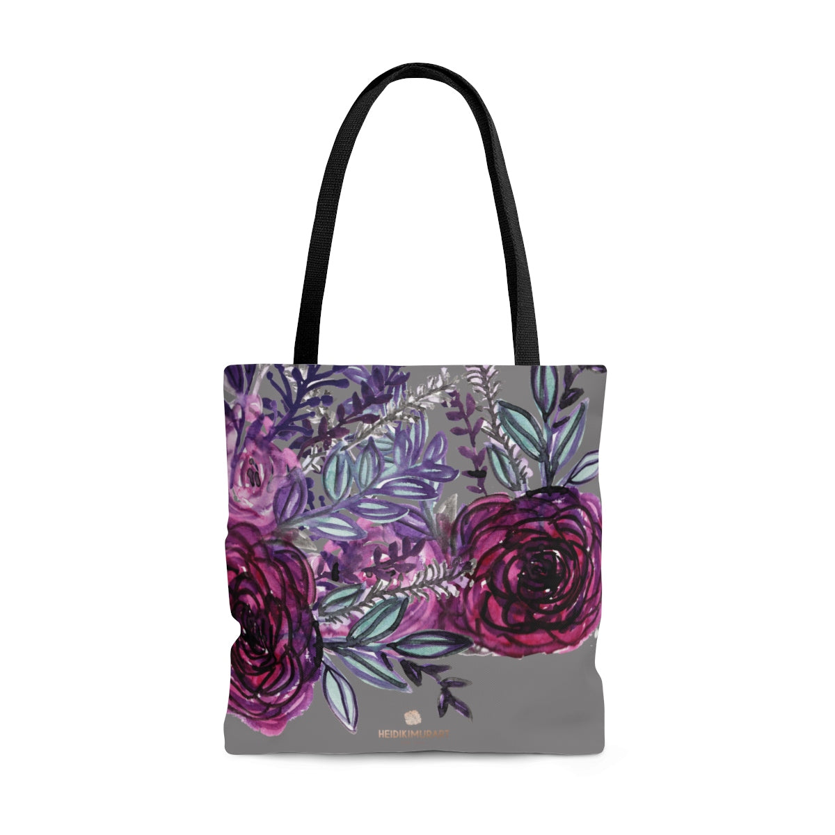 Gray Rose Floral Tote Bag, Flower Print Women's Premium Market Tote Bag - Made in USA-Tote Bag-Large-Heidi Kimura Art LLC