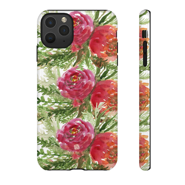 Red Orange Floral Phone Case, Flower Print Tough Designer Phone Case -Made in USA-Phone Case-Printify-iPhone 11 Pro Max-Glossy-Heidi Kimura Art LLC