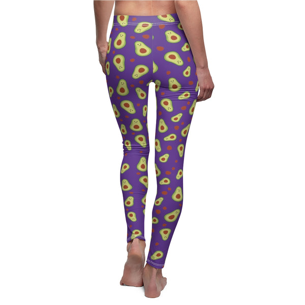 Purple Avocado Cute Print Women's Dressy Long Casual Leggings- Made in USA-All Over Prints-Heidi Kimura Art LLC