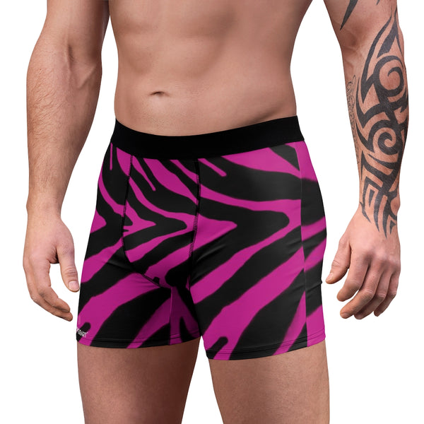 Zebra Stripes Men's Boxer Briefs, Black Pink Zebra Striped Animal Print Best Underwear For Men Sexy Hot Men's Boxer Briefs Hipster Lightweight 2-sided Soft Fleece Lined Fit Underwear - (US Size: XS-3XL)
