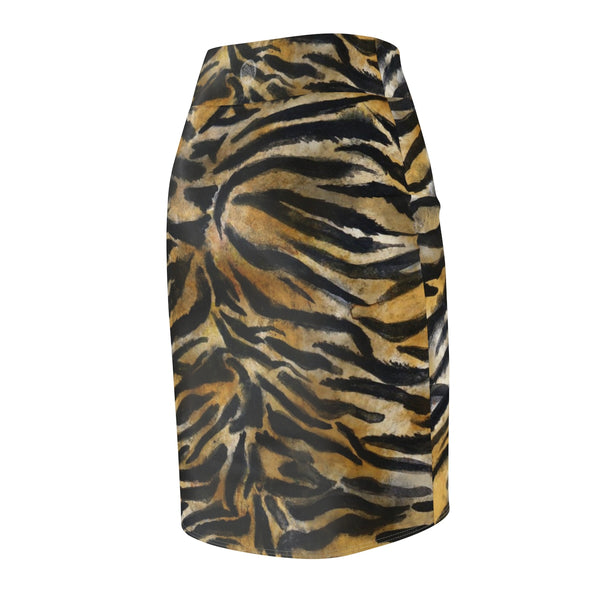 Tiger Striped Print Women's Pencil Skirt, Animal Print Women's Skirt - Made in USA (Size XS-2XL)-Pencil Skirt-Heidi Kimura Art LLC