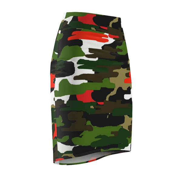 Orange Camo Women's Pencil Skirt, Army Print Designer Skirt - Heidikimurart Limited 