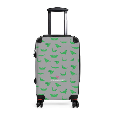 Grey Green Crane Cabin Suitcase, Japanese Style Designer Carry On Polycarbonate Front and Hard-Shell Durable Small 1-Size Carry-on Luggage With 2 Inner Pockets & Built in Lock With 4 Wheel 360° Swivel and Adjustable Telescopic Handle - Made in USA/UK (Size: 13.3" x 22.4" x 9.05", Weight: 7.5 lb) Unique Cute Carry-On Best Personal Travel Bag Custom Luggage - Gift For Him or Her 