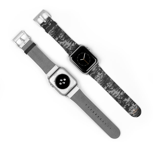 Dark Grey Camo Camouflage Print 38mm/42mm Watch Band For Apple Watch- Made in USA-Watch Band-38 mm-Silver Matte-Heidi Kimura Art LLC