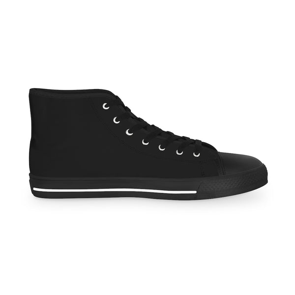 Black Color Men's High Tops, Modern Minimalist Solid Color Best Men's High Top Laced Up Black or White Style Breathable Fashion Canvas Sneakers Tennis Athletic Style Shoes For Men (US Size: 5-14)