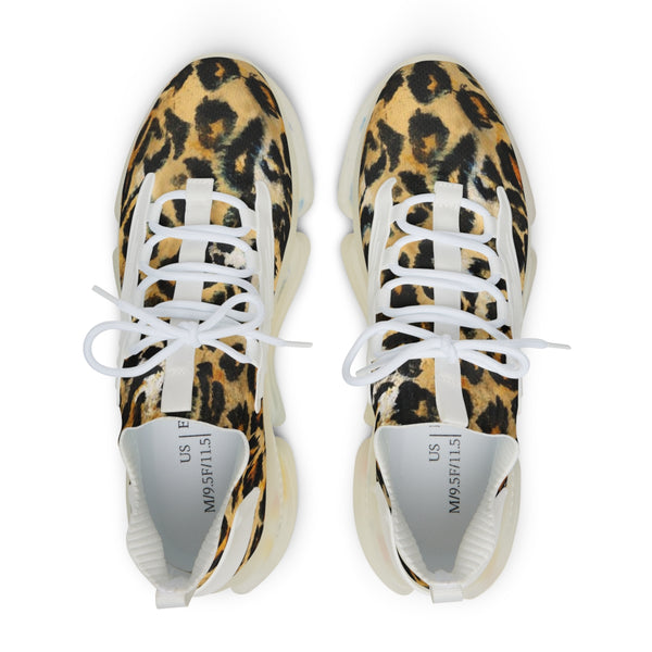 Brown Leopard Print Men's Shoes, Best Brown  Wild Best Leopard Animal Print Comfy Men's Mesh-Knit Designer Premium Laced Up Breathable Comfy Sports Sneakers Shoes (US Size: 5-12)