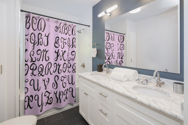 Pink Alphabet Calligraphy Lettering Modern Bathroom Shower Curtains-Printed in USA-Shower Curtain-71" x 74"-Heidi Kimura Art LLC