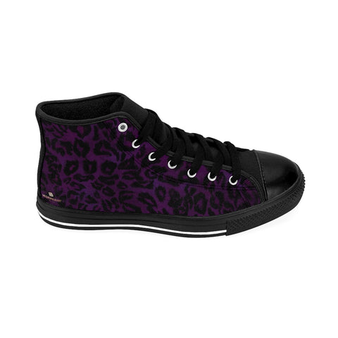 Purple Leopard Women's Sneakers, Animal Print Designer High-top Fashion Tennis Shoes-Shoes-Printify-Black-US 9-Heidi Kimura Art LLCPurple Leopard Women's Sneakers, Animal Print 5" Calf Height Women's High-Top Sneakers Running Canvas Shoes (US Size: 6-12)