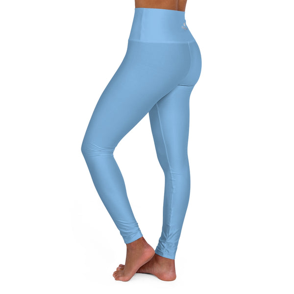 Light Blue Workout Pants, High Waisted Yoga Leggings, Solid Color Long Women Yoga Tights-All Over Prints-Printify-Heidi Kimura Art LLC