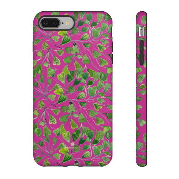 Pink Maidenhair Fern Tough Cases, Hot Pink Green Leaf Print Phone Case-Made in USA-Phone Case-Printify-iPhone 8 Plus-Matte-Heidi Kimura Art LLC