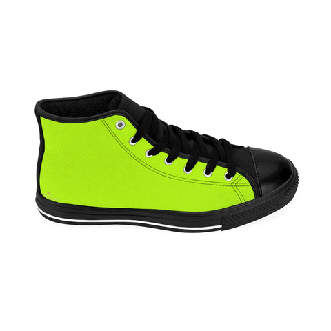Light Green Solid Color Print Premium Men's High-top Fashion Sneakers Casual Shoes-Men's High Top Sneakers-Black-US 9-Heidi Kimura Art LLC
