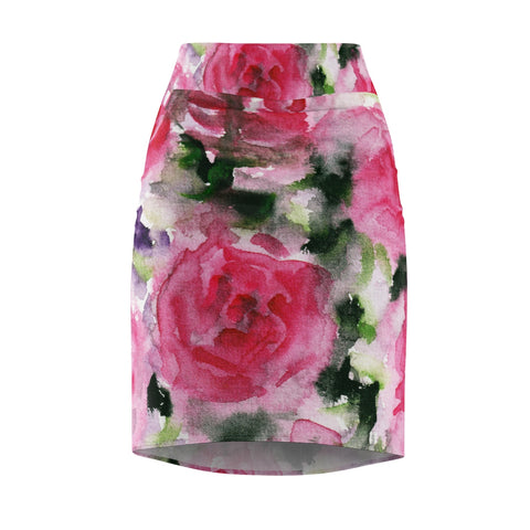 Happy Girl Pink Rose Women's Designer Pencil Skirt - Made in USA (Size XS-2XL)-Pencil Skirt-XS-Heidi Kimura Art LLC