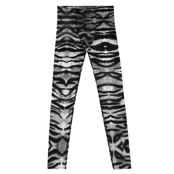 Grey Tiger Stripe Men's Leggings, Tiger Striped Cool Animal Print Sexy Meggings Men's Workout Gym Tights Leggings, Men's Compression Tights Pants - Made in USA/ EU/MX (US Size: XS-3XL)