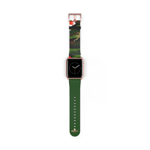 Green & Red Camo Army Print 38mm/42mm Watch Band For Apple Watch- Made in USA-Watch Band-42 mm-Rose Gold Matte-Heidi Kimura Art LLC