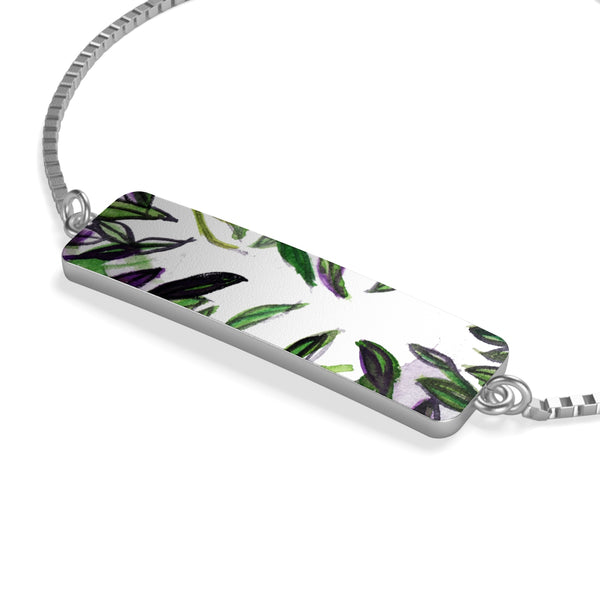 Tropical Green Leaves Print Sterling Silver/ 18K Gold Plated Box Chain Bracelet-Bracelet-Heidi Kimura Art LLC