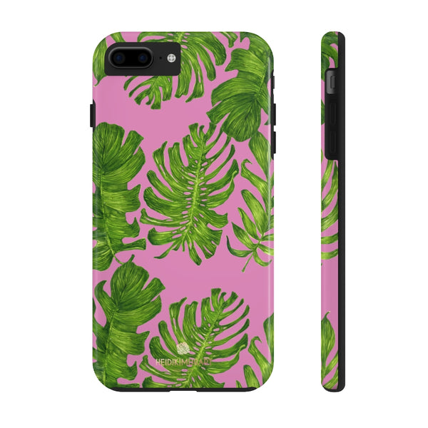 Pink Green Tropical Leaf iPhone Case, Hawaiian Case Mate Tough Samsung Galaxy Phone Cases-Phone Case-Printify-iPhone 7 Plus, iPhone 8 Plus Tough-Heidi Kimura Art LLC