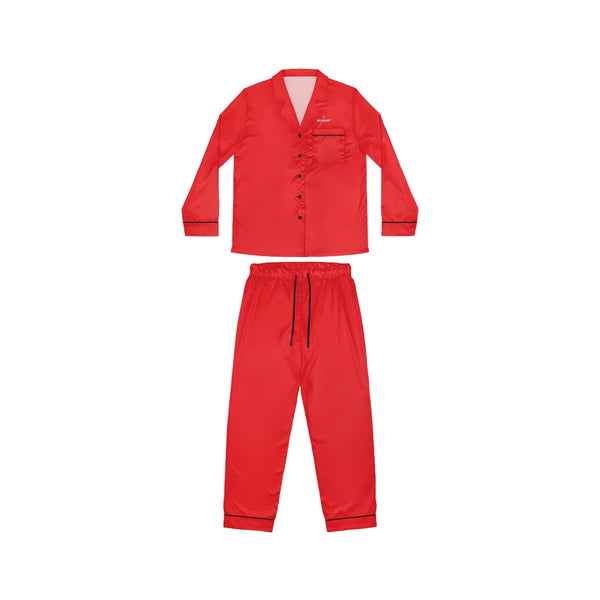 Red Color Women's Satin Pajamas, Luxury Premium Solid Color Lougewear For Women