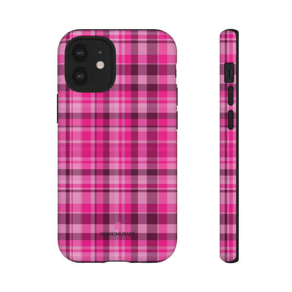 Pink Plaid Tartan Print Phone Case, Modern Tartan Plaid Print Designer Case Mate Best Tough Phone Case For iPhones and Samsung Galaxy Devices-Made in USA