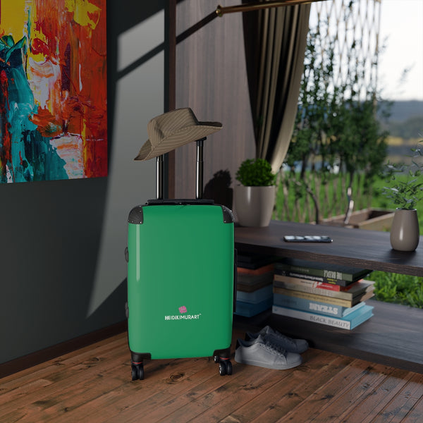 Dark Green Color Cabin Suitcase, Carry On Polycarbonate Front and Hard-Shell Durable Small 1-Size Carry-on Luggage With 2 Inner Pockets & Built in Lock With 4 Wheel 360° Swivel and Adjustable Telescopic Handle - Made in USA/UK (Size: 13.3" x 22.4" x 9.05", Weight: 7.5 lb) Unique Cute Carry-On Best Personal Travel Bag Custom Luggage - Gift For Him or Her 