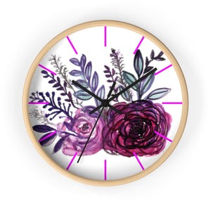 Purple Rose Garden Fairy Rose Floral 10 inches Diameter Wall Clock - Made in USA-Wall Clock-Wooden-Black-Heidi Kimura Art LLC