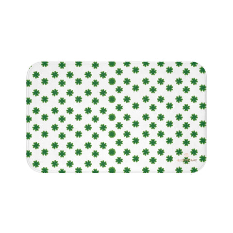 White Green Clover Print St. Patrick's Day Bathroom Home Soft Bath Mat- Printed in USA-Bath Mat-Large 34x21-Heidi Kimura Art LLC