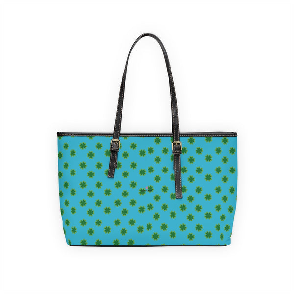 Blue Clovers Tote Bag, PU Leather Shoulder Hand Work Bag