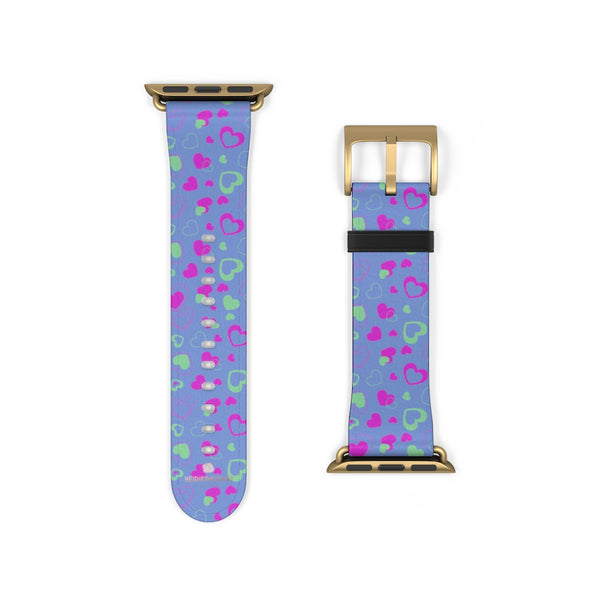 Light Violet Purple Pink Hearts 38mm/42mm Watch Band For Apple Watch- Made in USA-Watch Band-Heidi Kimura Art LLC
