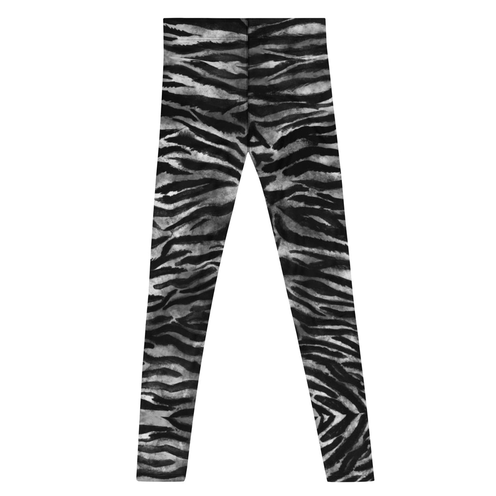 Grey Tiger Stripe Men's Leggings, Animal Print Meggings Compression ...