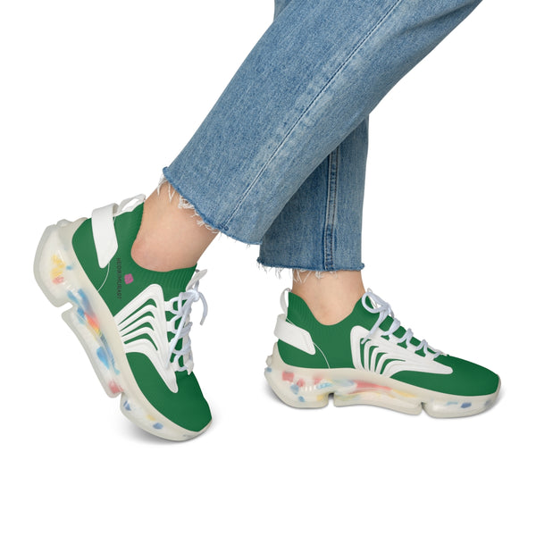 Women's Dark Green Mesh Sneakers, Solid Dark Green Color Mesh Sneakers For Women (US Size: 5.5-12)