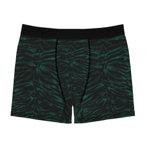 Green Tiger Striped Animal Print Sexy Hot Men's Boxer Briefs-Men's Underwear-L-Black Seams-Heidi Kimura Art LLC