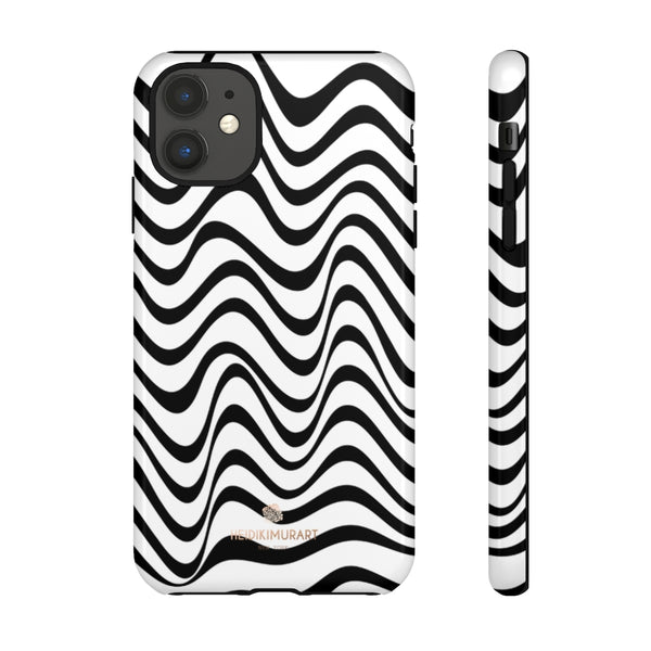 Wavy Black White Tough Cases, Designer Phone Case-Made in USA-Phone Case-Printify-iPhone 11-Glossy-Heidi Kimura Art LLC