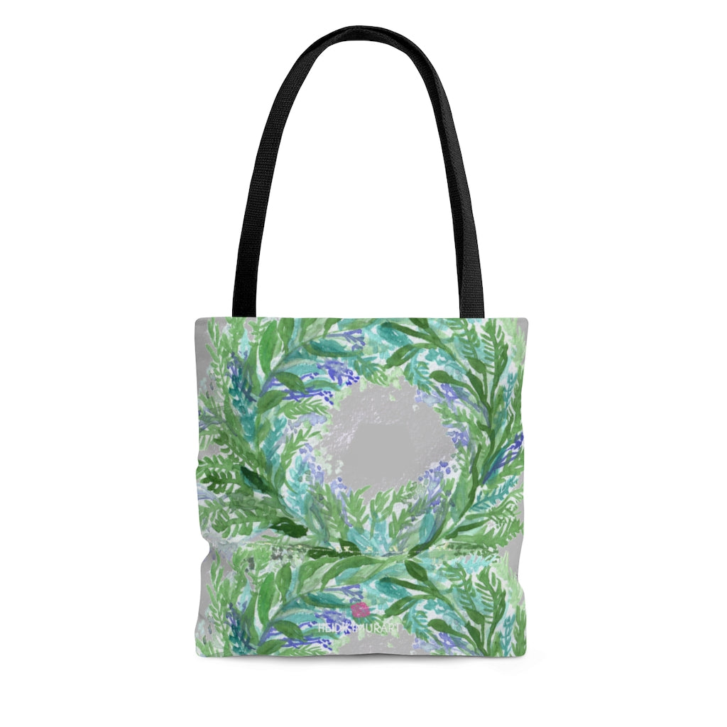 Grey Lavender Floral Tote Bag, Flower Print Best Designer Colorful Square 13"x13", 16"x16", 18"x18" Premium Quality Market Tote Bag - Made in USA