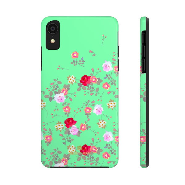 Light Green Blue Floral Rose Print Designer Case Mate Tough Phone Cases-Made in USA - Heidikimurart Limited 