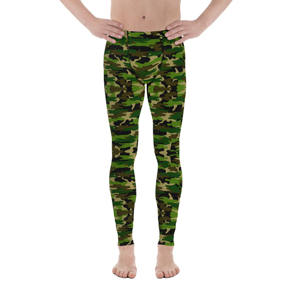 Green Camo Print Meggings, Camouflage Military Green Army Print Men's Yoga Pants Running Leggings & Fetish Tights/ Rave Party Costume Meggings, Compression Pants- Made in USA/ Europe/ MX (US Size: XS-3XL) Green Camo Men's Leggings, Compression Pants, Green Camo Men Workout Tights, Camo Leggings