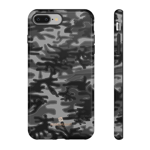 Grey Camouflage Phone Case, Army Military Print Tough Designer Phone Case -Made in USA-Phone Case-Printify-iPhone 8 Plus-Glossy-Heidi Kimura Art LLC