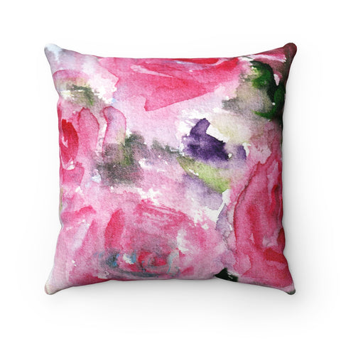Pink Rose Floral Pattern Luxury Faux Suede Square Pillow Cover Pillow Set-Pillow-14x14-Heidi Kimura Art LLC