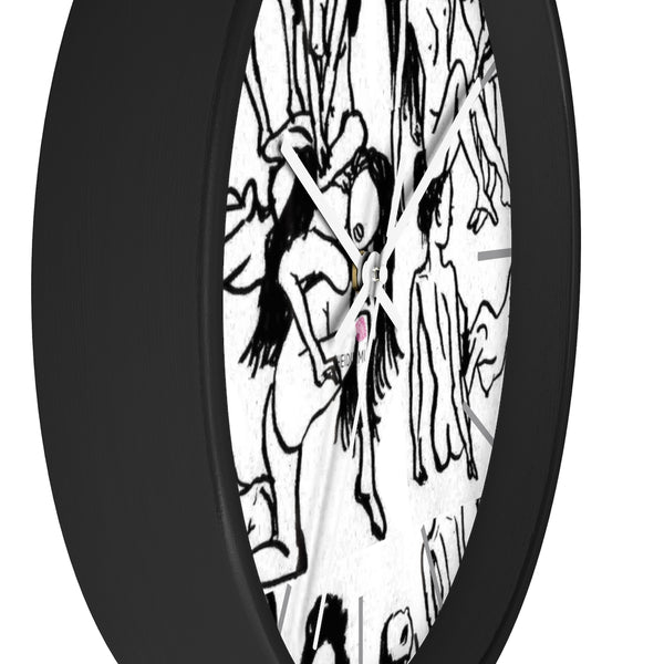 Nude Drawing Art Wall Clock,  Best Black White 10 inch Diameter Art Wall Clock-Printed in USA, Large Round Wood Bedroom Wall Clock