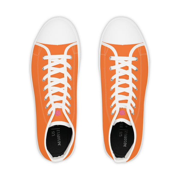Bright Orange Men's High Tops, Bright Orange Modern Minimalist Solid Color Best Men's High Top Laced Up Black or White Style Breathable Fashion Canvas Sneakers Tennis Athletic Style Shoes For Men (US Size: 5-14)